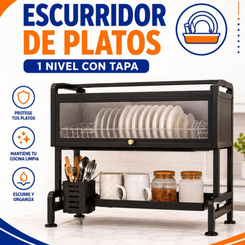 ESCURRIDOR DE PLATOS 1 NIVEL CON TAPA