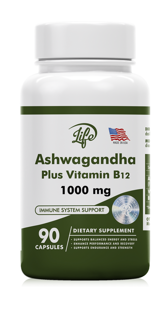 ASHAWAGANDA (BODEGA E) (GINSENG INDIO) + B12 X 90 CAPSULAS