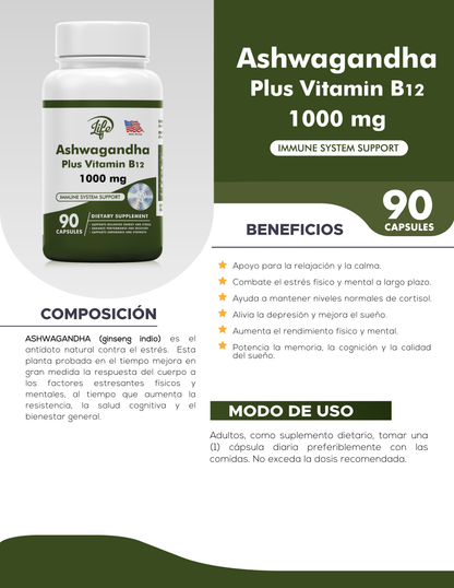 ASHAWAGANDA (BODEGA E) (GINSENG INDIO) + B12 X 90 CAPSULAS