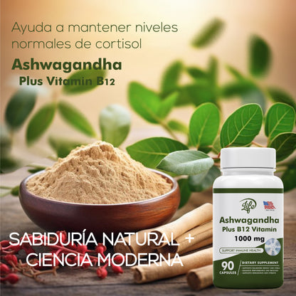 ASHAWAGANDA (BODEGA E) (GINSENG INDIO) + B12 X 90 CAPSULAS